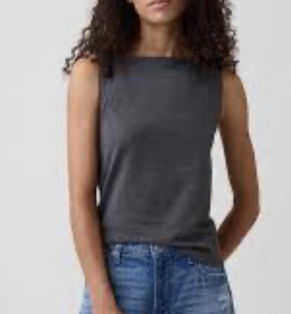 Quince Organic Cotton Top Boat Neck Sleeveless T-Shirt Large A010798